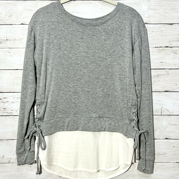 WHBM Long Sleeve Lace Up Sweatshirt with Faux Layer Shirt, Women’s size XS - Picture 8 of 10